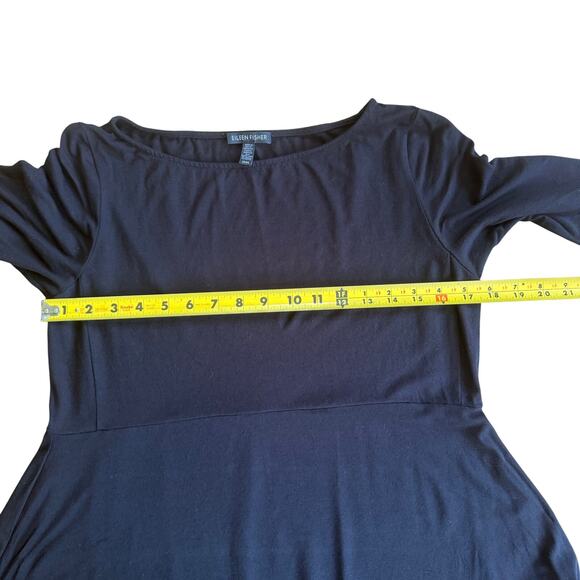 Eileen Fisher Short Sleeve Dress SZ M Shark Bite Hem Lagenlook Minimalist Black - Picture 5 of 7